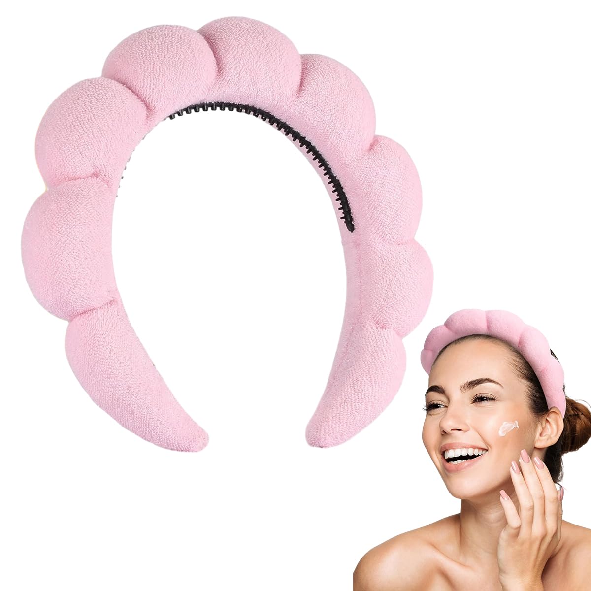 MAYCREATE Spa Facial Headband for Women Washing Face, Puffy Skincare Headbands for Women Girls, Upgrade Anti-slip Terry Cloth Hair Band for Makeup - Pink MAYCREATE Spa Facial Headband for Women Washing Face, Puffy Skincare Headbands for Women Girls, Upgrade Anti-slip Terry Cloth Hair Band for Makeup - Pink